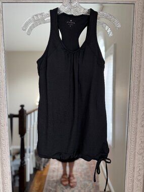 Athleta Black Racerback Tank Dress Built In Bra Cinch Hem Size Small Athleisure